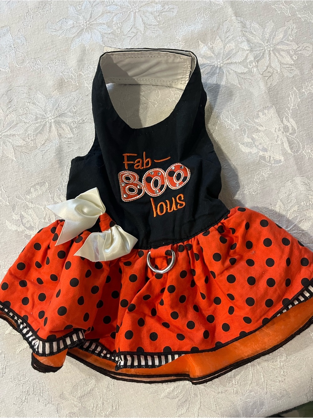 Pet Halloween Polka Dot 'Fab-BOO-lous' Dress - Black & Orange